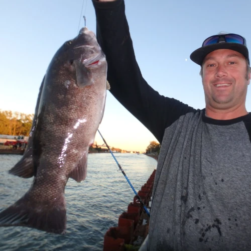Nick Honachefsky holding up a blackfish